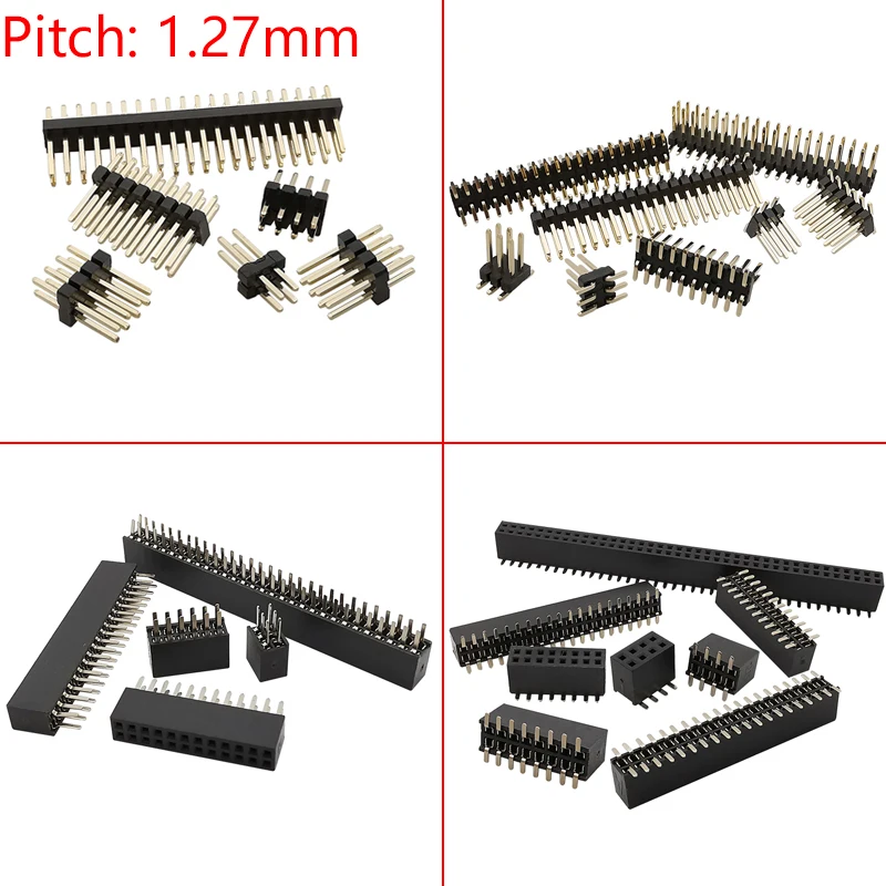 이중 행 암 핀 헤더 PCB 보드 커넥터, 핀 헤더 소켓, SMD SMT, 1.27mm 피치, 2x2 P-50 핀, 1.27mm, 10 개