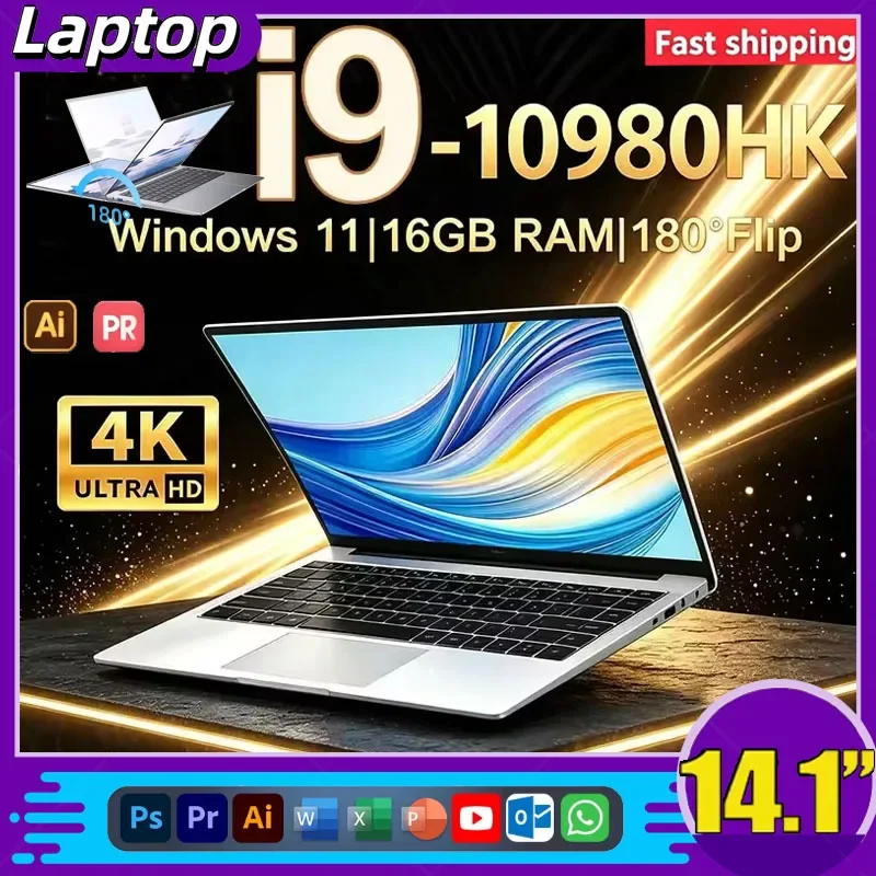 High Performance 14.1 Inch Notebook PC Intel Core I9 10980HK Windows 11Pro 32GB DDR4 RAM 2TB SSD Ultra Slim Gaming Office Laptop