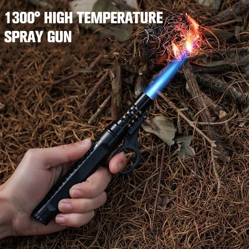Outdoor-Camping Winddichter Zünder Tragbares Butan-Gasfeuerzeug Einstellbare Feuerkraft BBQ Flammenwerfer Schweißwerkzeug Taschenlampe Feuerzeuge