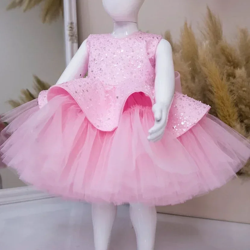 

Розовое кружевное платье с цветочным узором для девочек по индивидуальному заказу, детское платье принцессы для свадьбы, дня рождения, пышные платья для особых случаев