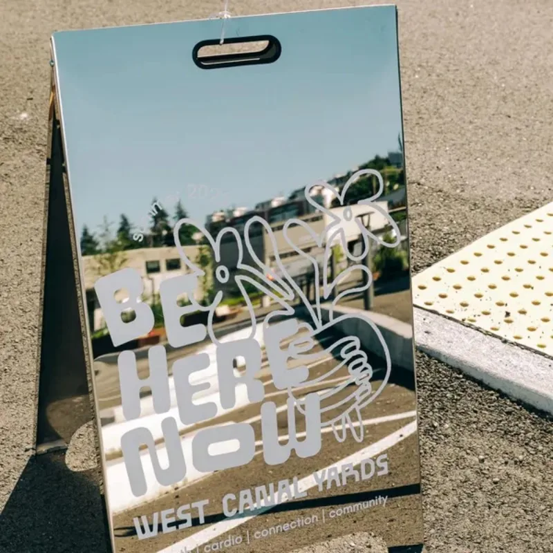 Customizable Stainless Steel Mirror Sidewalk Sign, Outdoor Advertising Sandwich Board for Branding & Business Hours Display