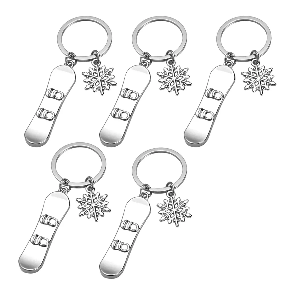 5 Pack Snowboarder Gift 3D Snowboard Keychain Snowboarding Keychain Snowboard Key Ring Snowboarder Team Gift Silver