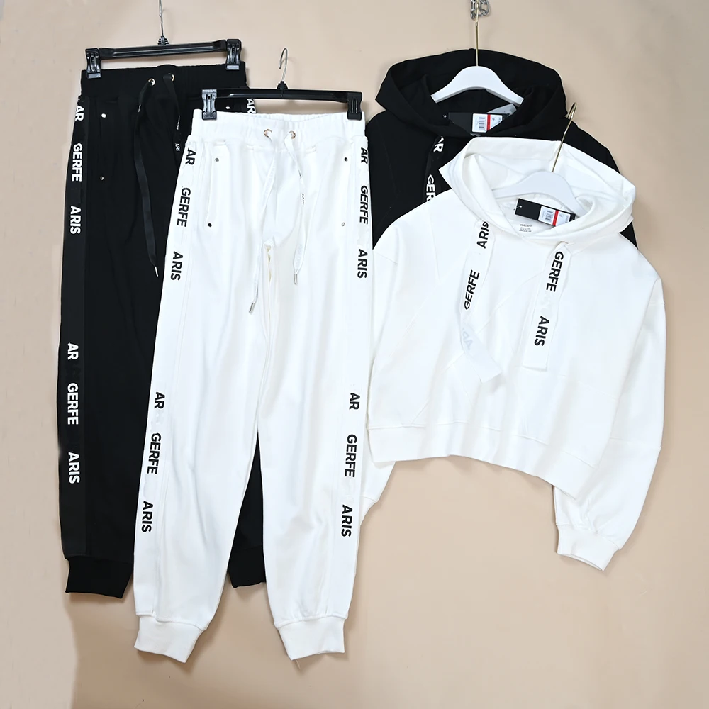 

Осень-зима, женский хлопковый и полиэстер, свитшот с заниженными плечами, свободные спортивные штаны с высокой талией, модный комплект из двух предметов