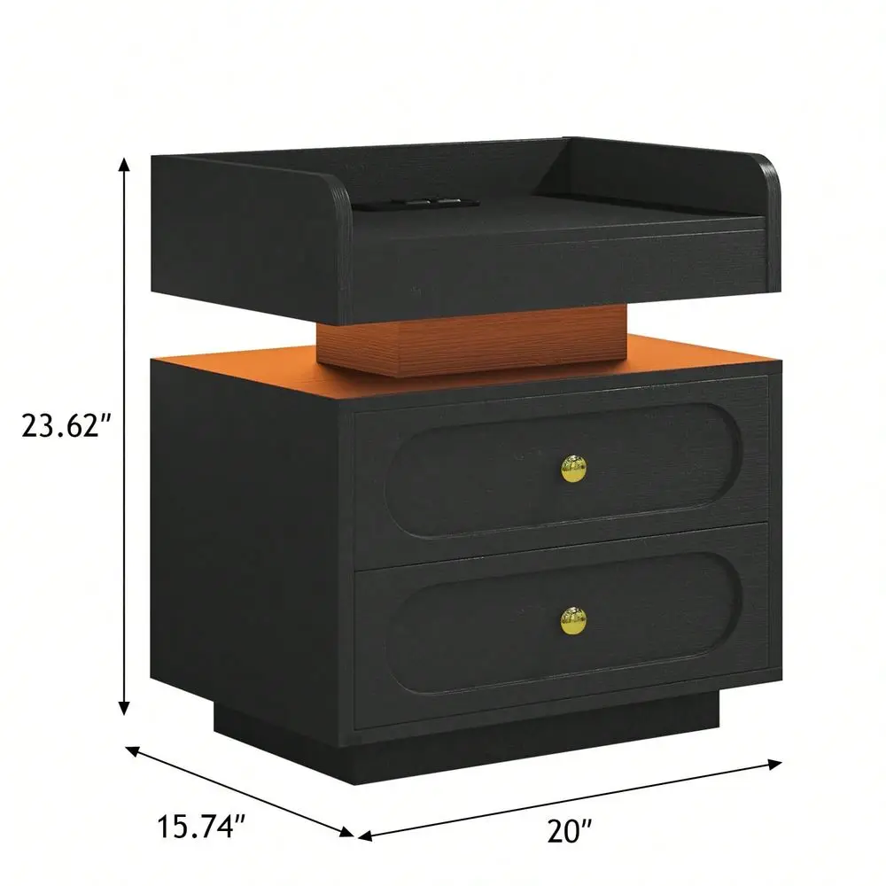 Nightstand With Charging Station, Modern Night Stand With 2 Drawers, Bedside Tables And End Table For Bedroom, White Black USB