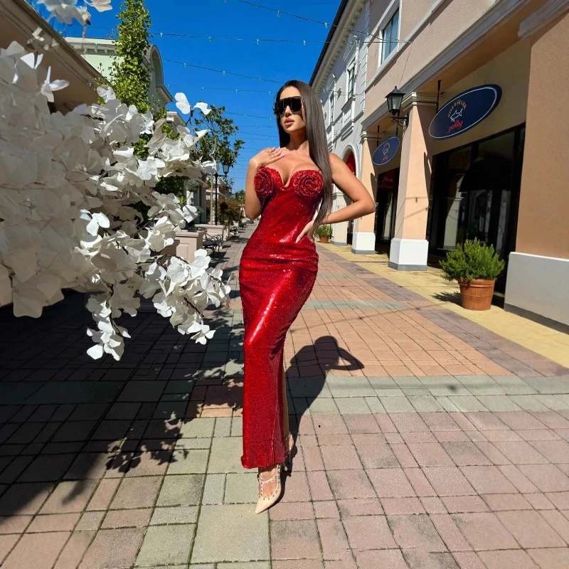 Women Sexy Spaghetti Strap Floral Sequin Split Party Maxi Dresses Luxury Cocktail Birthday Prom Long Dress Fashion Evening Gown