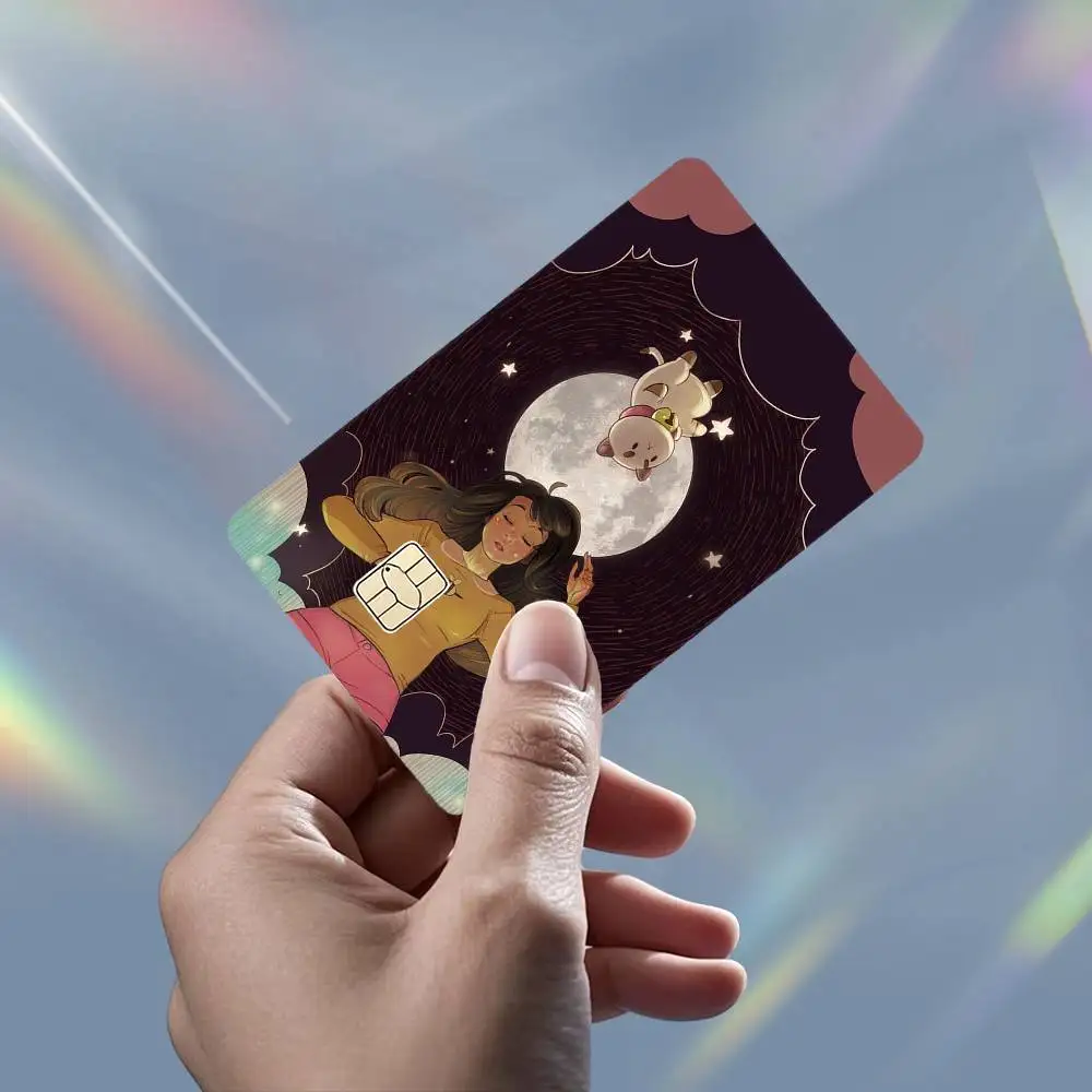 Cartoon Bee and P-PuppyCat 4pcs 1Set HD Waterproof Card Skins Protective Stickers for Credit Bank