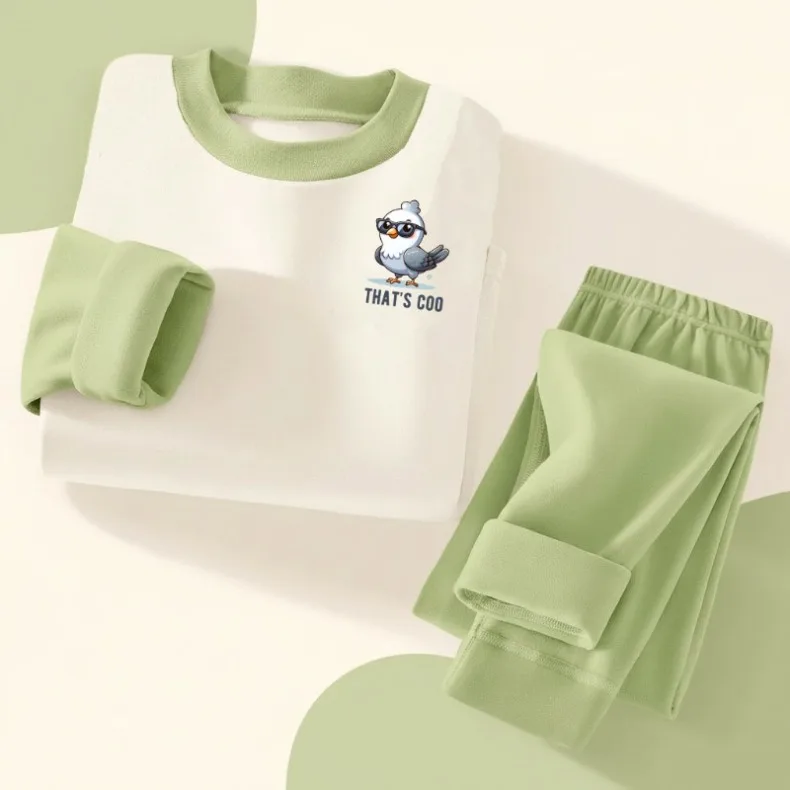2026 Herbst Winter Weiche Fleece Kinder Freizeit-Schlafanzüge Jungen und Mädchen Gespleißter Langarm-Hausanzug Kinder-Pyjamas – Detail 5