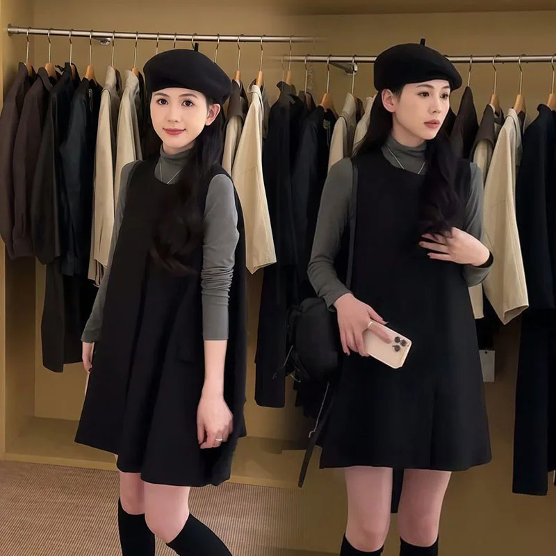 

Комплект из свободного жилета и юбки в корейском стиле с эффектом похудения, больших размеров, для женщин, модный базовый комплект