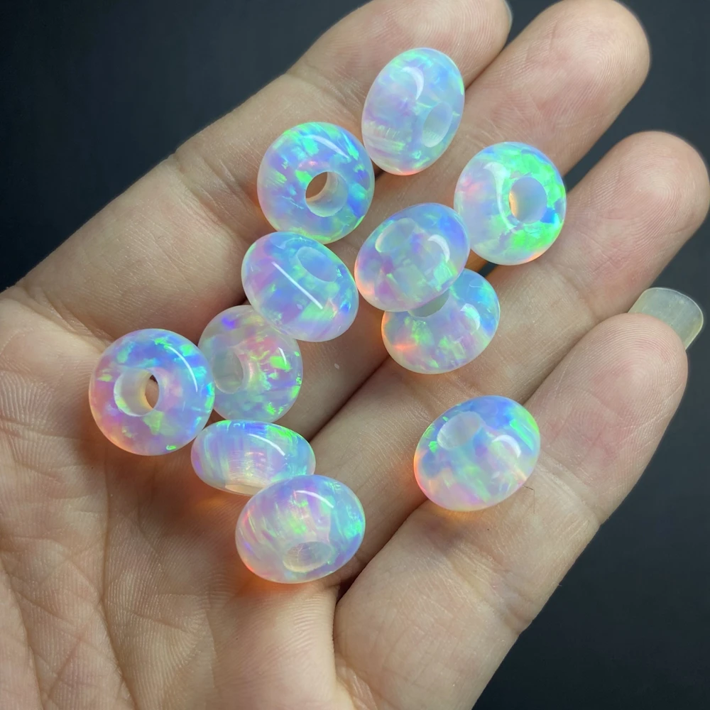 Meisidian 14mm Round 7mm Thick 5mm Full Hole Fire Synthetic Opal Pandora Beads