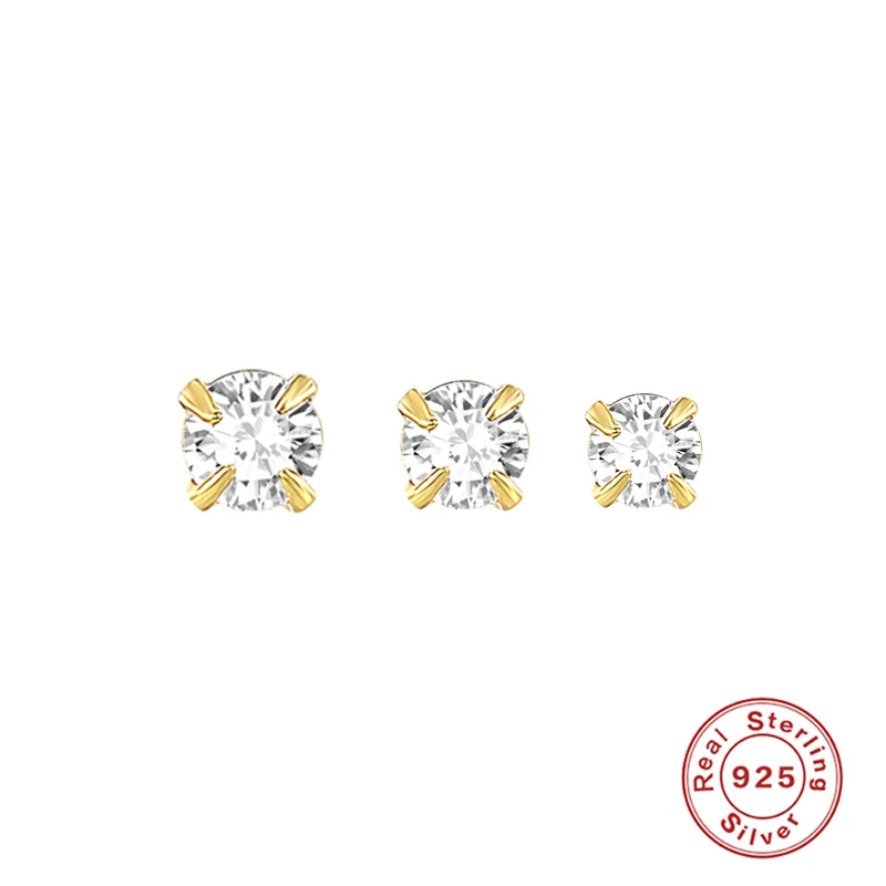 ROXI INS Mini Four-claw Zircon Crystal Stud Earrings for Women Piercings Pendientes 2.5mm/3mm/3.5mm 925 Sterling Silver Earring