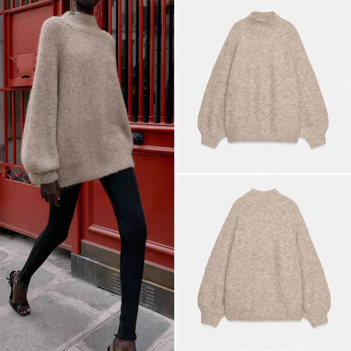

Faionable High Ne Long Sve Knitted Sweater Women's Sle Wide Sve 2025 Autumn New Arrival Z Loose Fit Knitwear