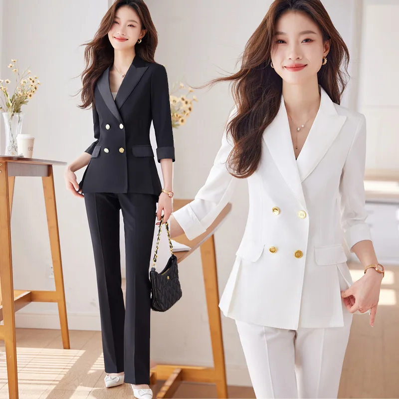 

White Suit Set Women's Spring and Autumn2024New Professional Hotel Manager Formal Suit Work Clothes Mid-Sleeve Suit Coat