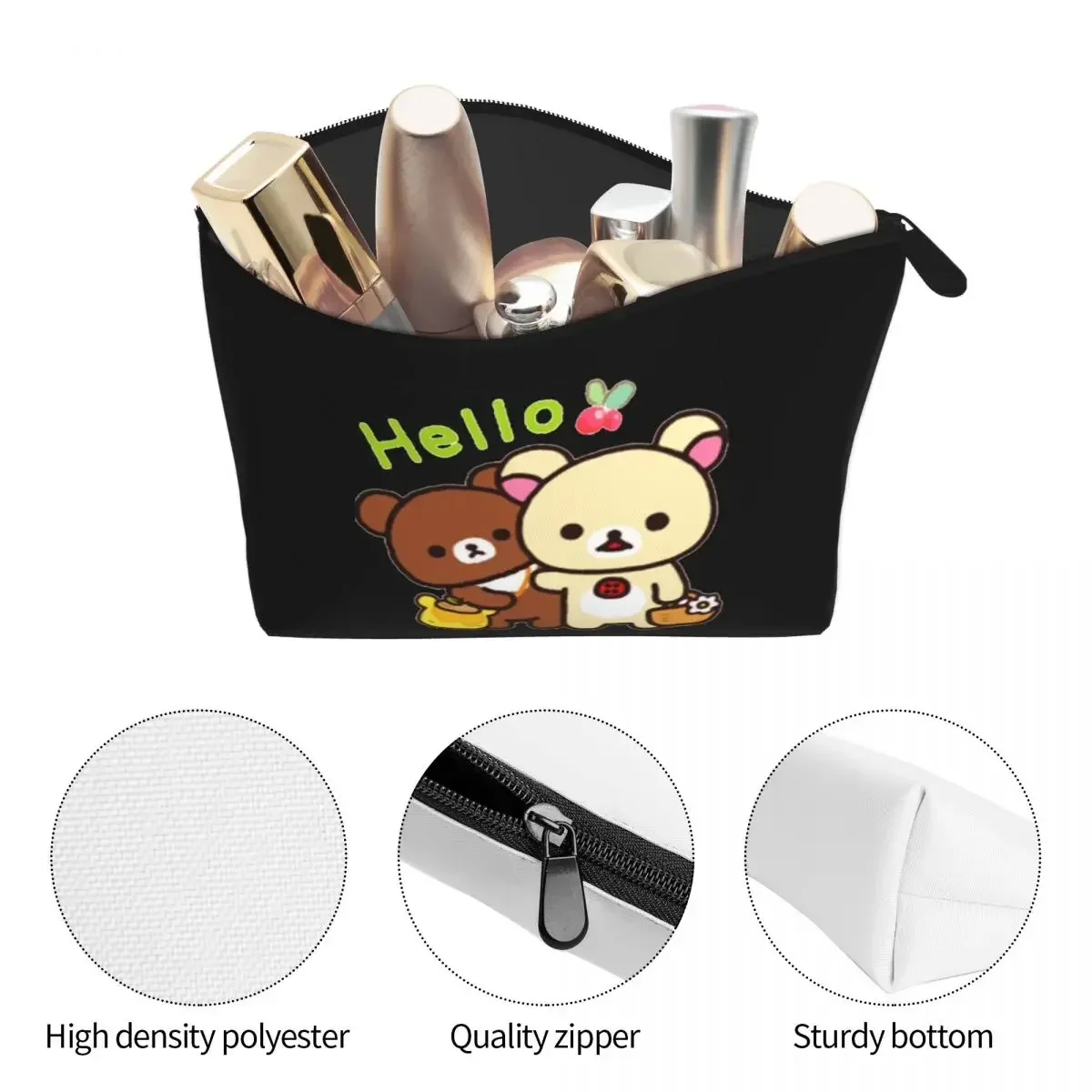 Hello Milk And Mocha Cute Teddy Bears 3 Women Cosmetic Bags Travel Makeup Organizer Pouch Toiletry Storage Dopp Kit Box