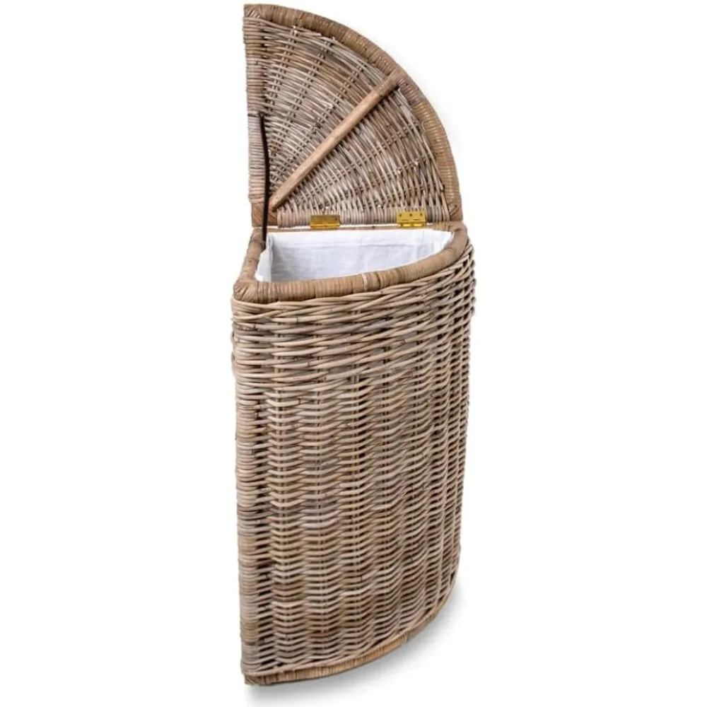 سلة غسيل من الخيزران الرمادي، 15 × 15 × 28 بوصة، سعة كبيرة، تصميم صديق للزوايا، نمط مريح، مثالية للتنظيم المنزلي