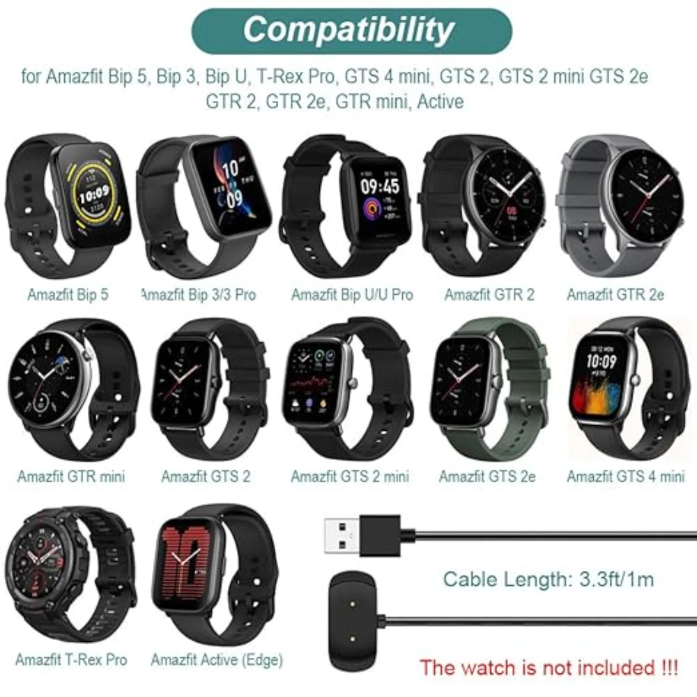 ل Amazfit GTS 2 /GTS 2 Mini/GTR 2e/Bip 5/Bip 3/Bip U شاحن USB شاحن ساعة ذكية كابل شحن استبدال شاحن