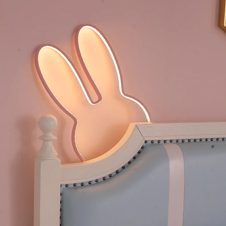 Ins Girl Style Cartoon Nordic Children'S Room Light Creative LED Rabbit Light USB Plug In Grid Red Wall Bedlight