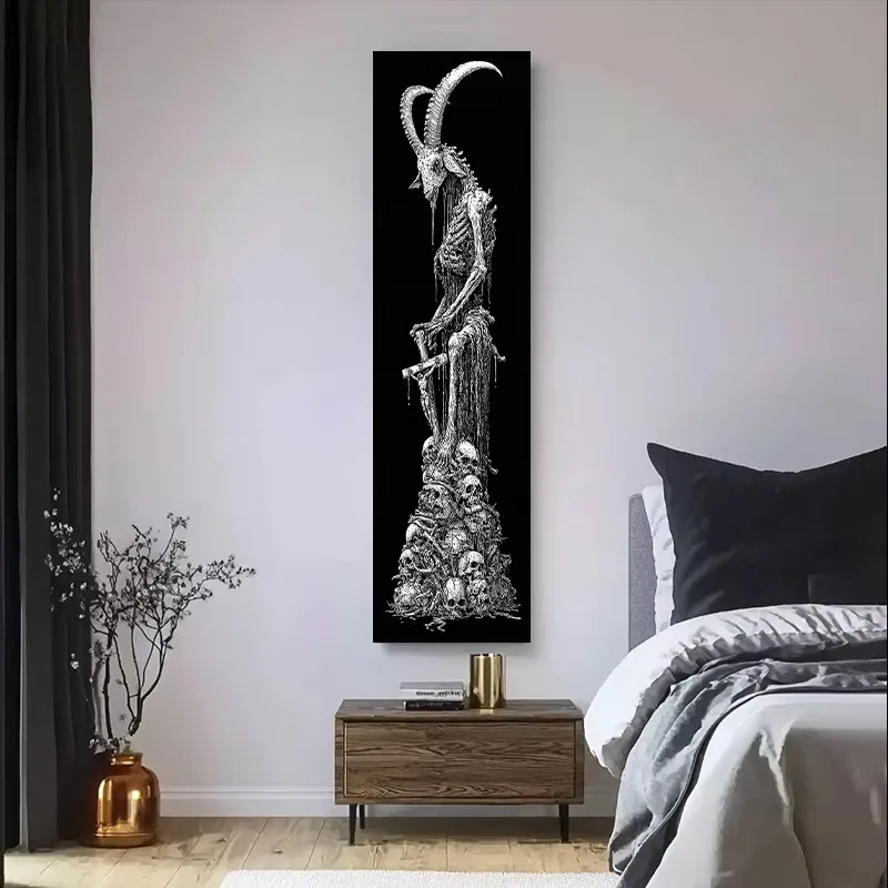 Skull Stack Goat Skeleton Horror Tapestry, Dark Aesthetic Wall Decor for Bedroom Dorm Living Room Home Decoration Gift