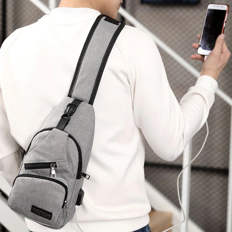 Sacs à Bandoulière avec Chargeur USB pour Homme, Anti-Vol, Multifonction, Poitrine, École, Court Voyage, Messager