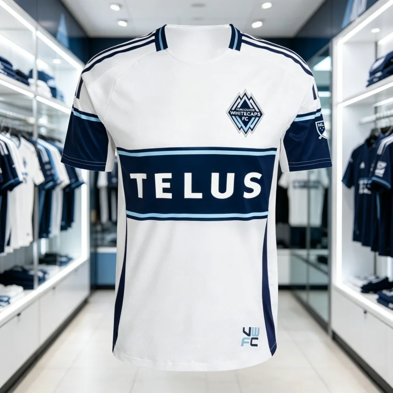 2026 Vancouver Whitecaps FC 2026 Home Soccer Jersey MLS Family Kids Football Shirt Fan Version White Navy Light Blue Stripe Kit