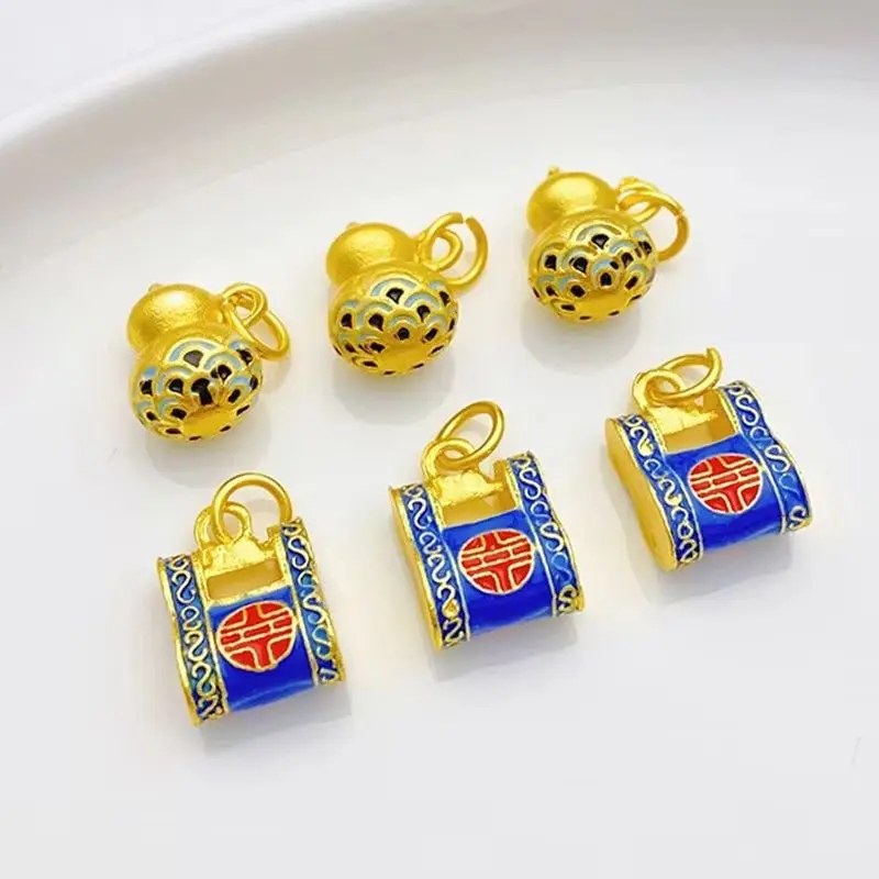 

Sand Gold Xiangyun Gourd Lock Bag Pendant Handmade DIY Red Rope Woven Bracelet Necklace Jewelry Material Accessories