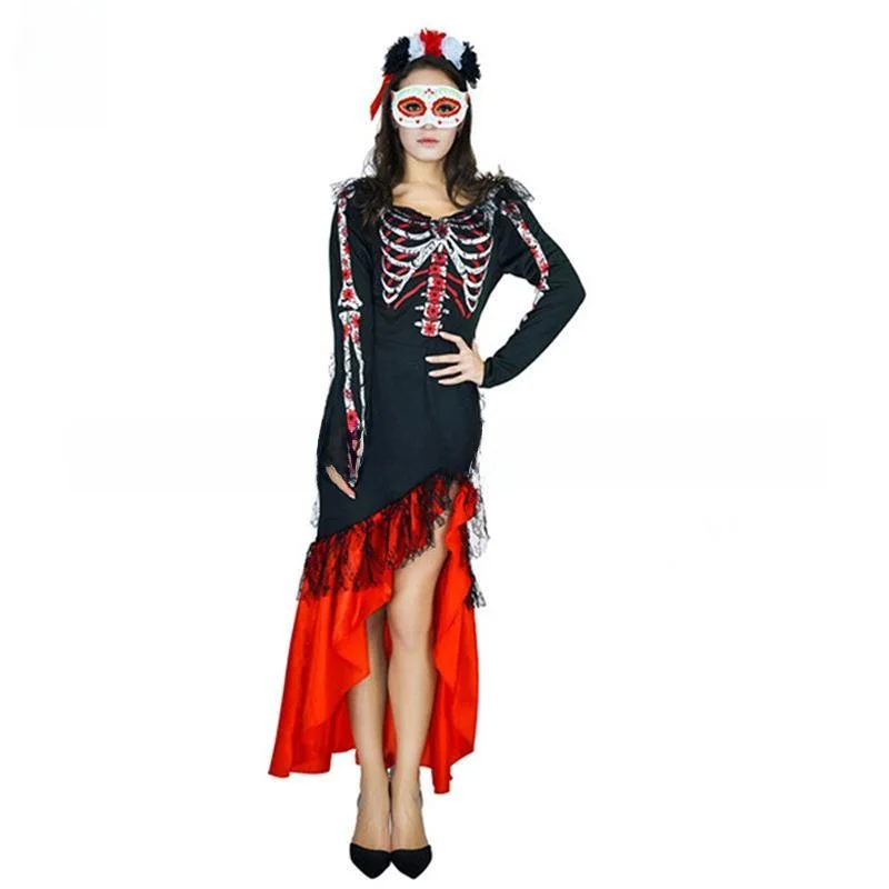 

Юбка со скелетом «День мертвых» для взрослых и женщин, костюм на Хэллоуин, костяная юбка со скелетом Dr Role Plang, костяная юбка для женщин