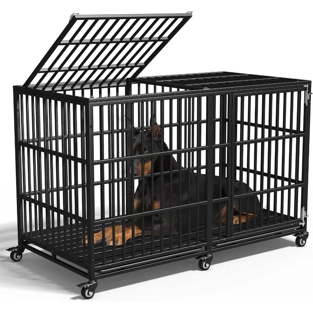 

Heavy-Duty 64 Dog Crate for Large Breeds: Indestructible, Double-Door, Removable Tray, Lockable Wheels