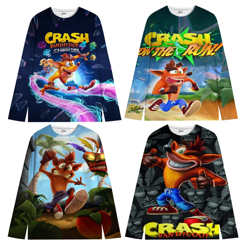 Crash Bandicoot On the Run Kids Sweatshirt Fashion Urban Streetwear Boys and Girls Clothes Spring Crew Neck Casual Childred Tops