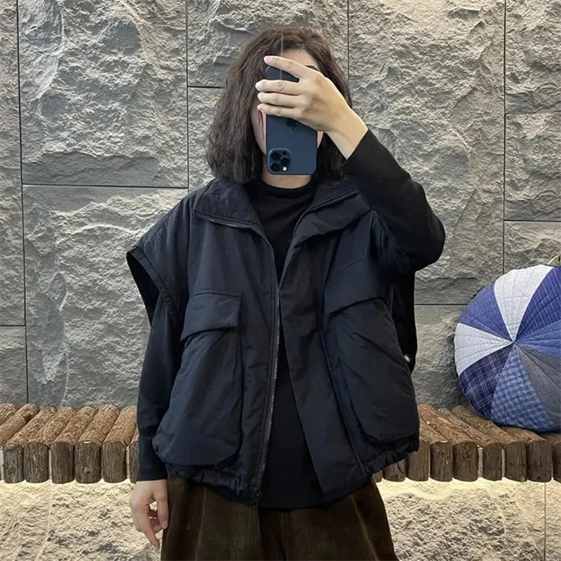 2026 الخريف الشتاء القطن سترة المرأة قصيرة سستة سترة قطن فضفاضة تنوعا جيب كبير أكمام القطن معطف سترة #3