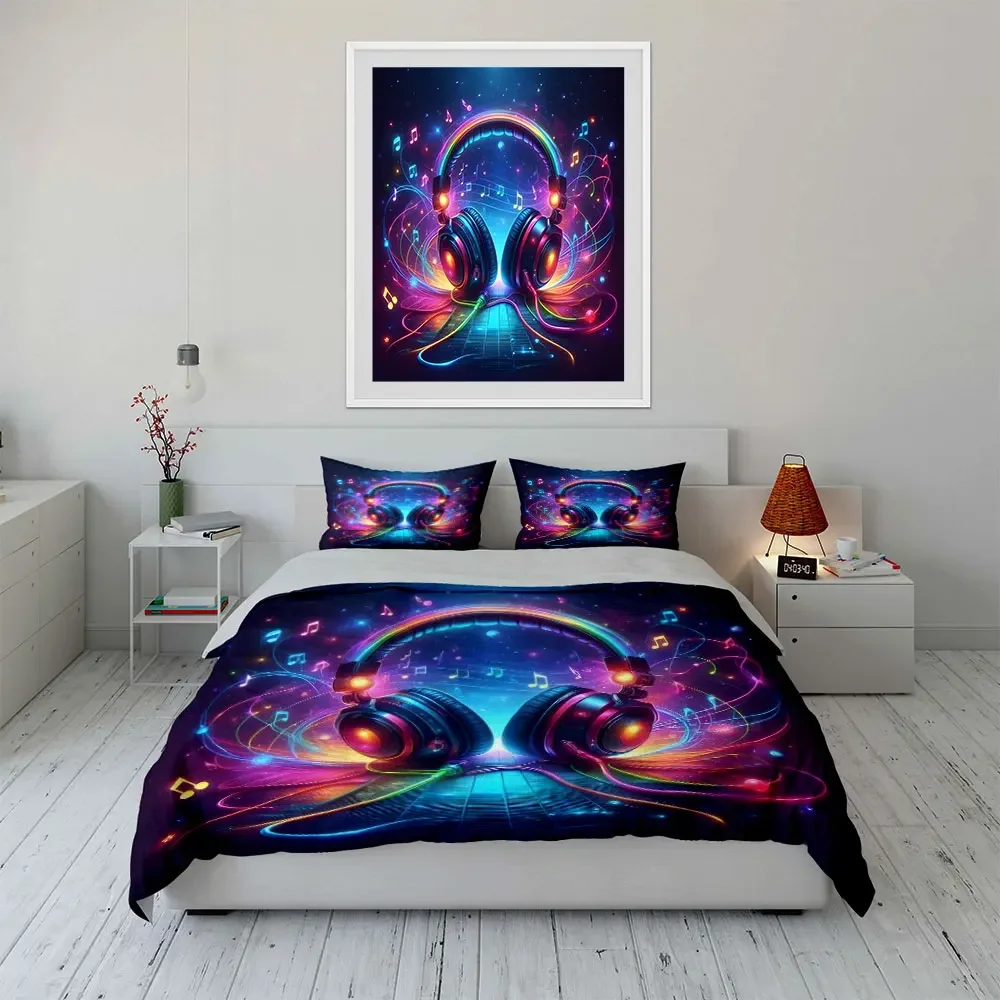 Colorful Music Decor Set Bedding Set with 1 Duvet Cover 2 Pillowcases Single Double King Queen, Gift