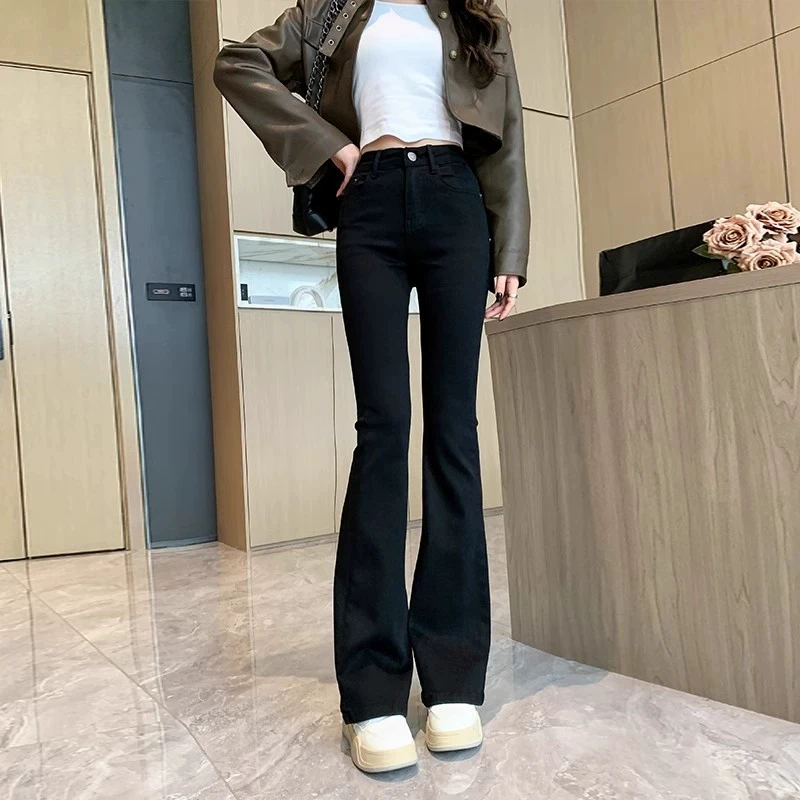 جينز قطيفة دافئ 025 جينز بناتي موجز عالي الخصر متوهج جينز نسائي قابل للتمدد من قماش الدنيم بنطلون جرس قيعان #2