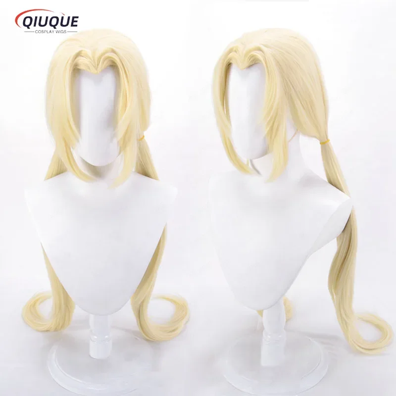 High Quality Anime Tsunade Cosplay Wig 100cm Long Straight Yellow Heat Resistant Synthetic Hair Halloween Wigs   Wig Cap