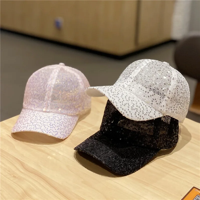 

Summer Ladies Sunscreen Sunshade Baseball Cap Sequin Breathable Mesh Cap Ponytail Hat Sun Cap Peaked Cap Rebound Cap Casual Cap