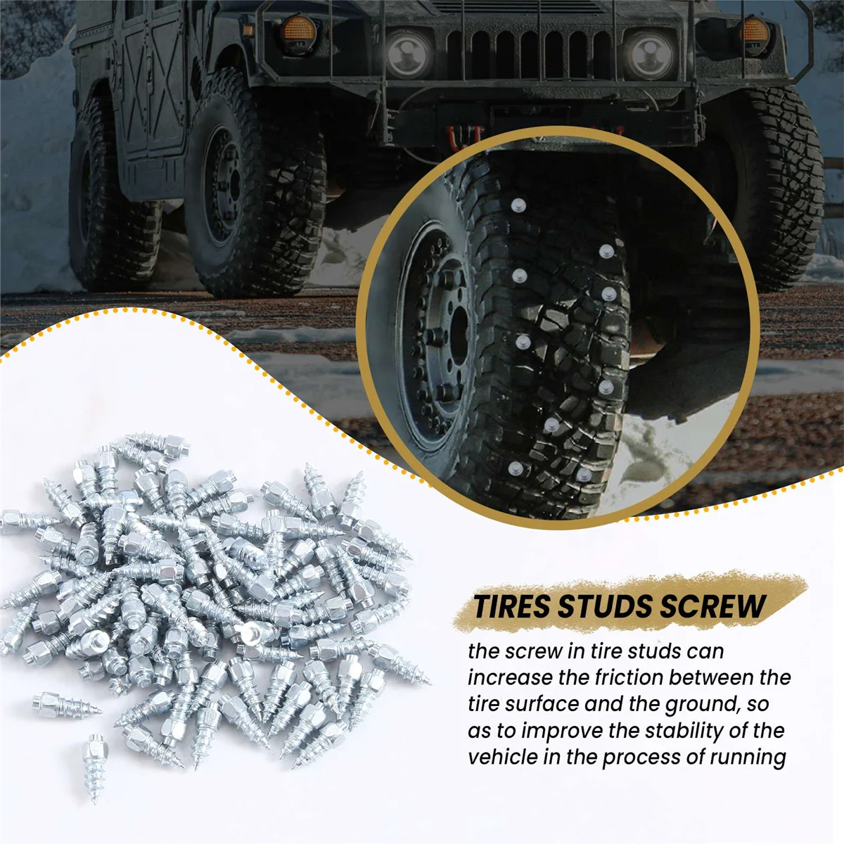 100PCS 12mm Tire Studs Carbide Screw Snow Spikes Anti-Slip Anti-Ice for Car/SUV/ATV/UTV Car Tire