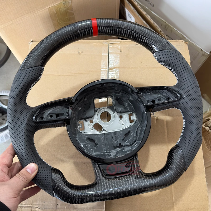 Custom Steering Wheel For Audi A3 A4 A5 A6 A7 Q3 Q5 Q7 Perforated Steering Wheel Flat Bottom Steering Wheel Carbon Fiber