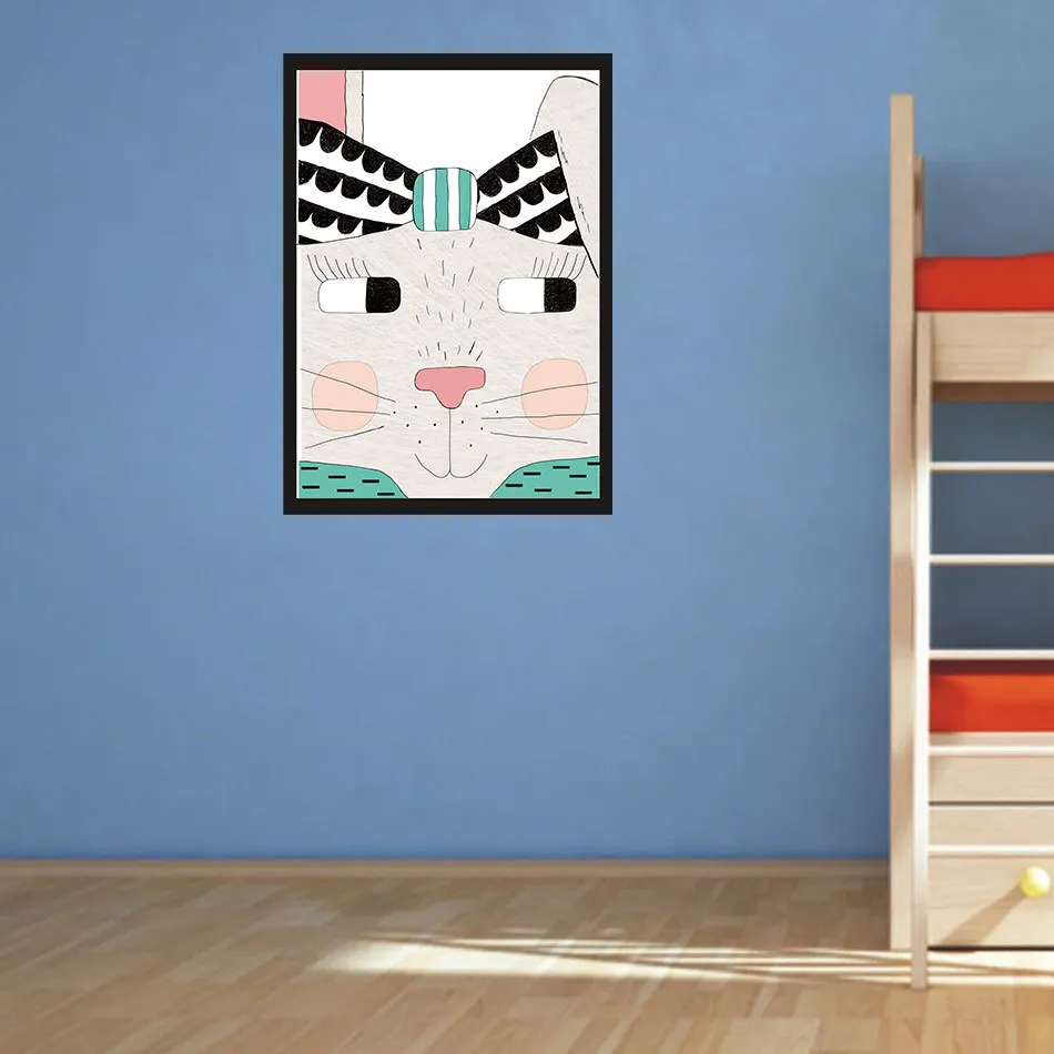 Cartoon animal cat modern abstract minimalist canvas painting art poster living room bedroom decoration painting