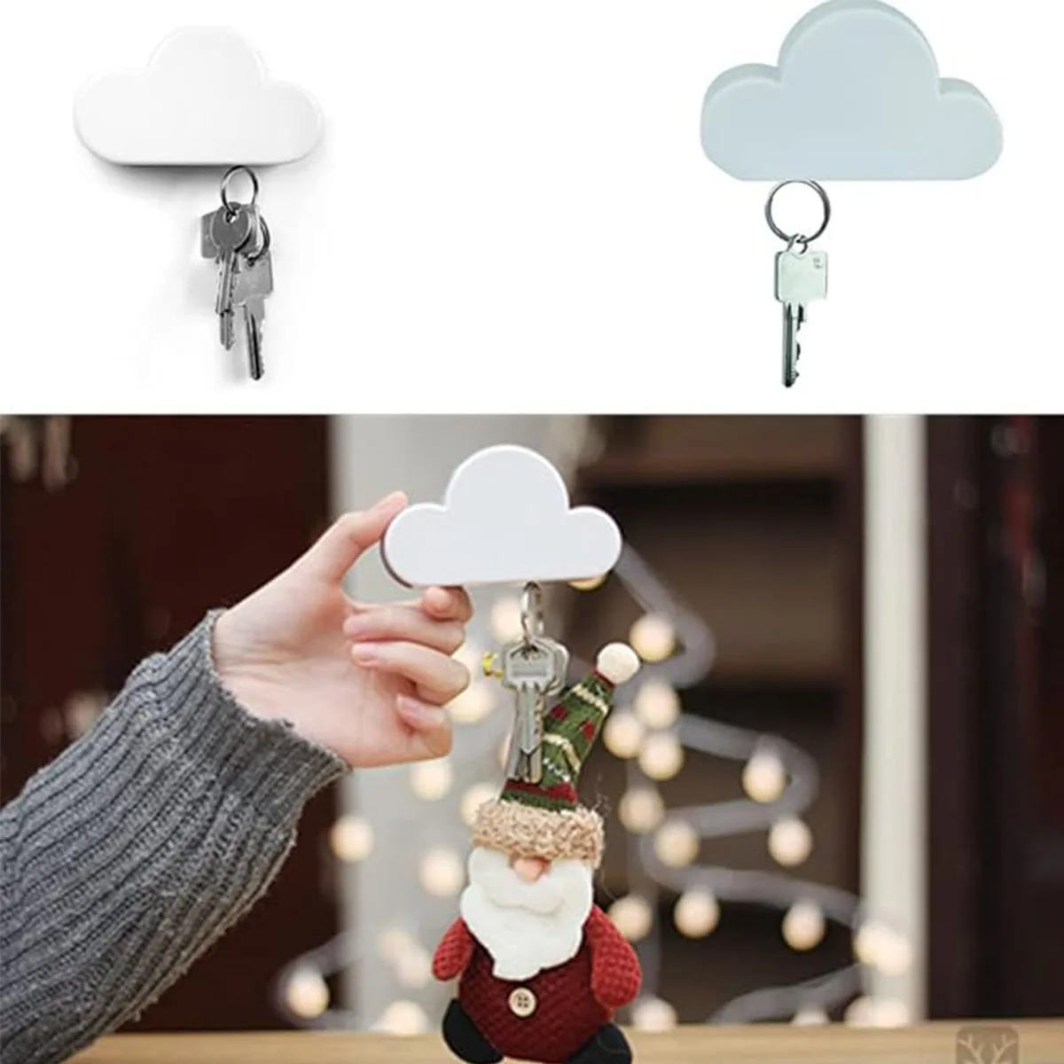 White Cloud Magnetic Key Holder  for Wall Hanger Organizer Easy to Mount  Powerful Magnets Keep Keychains Securely