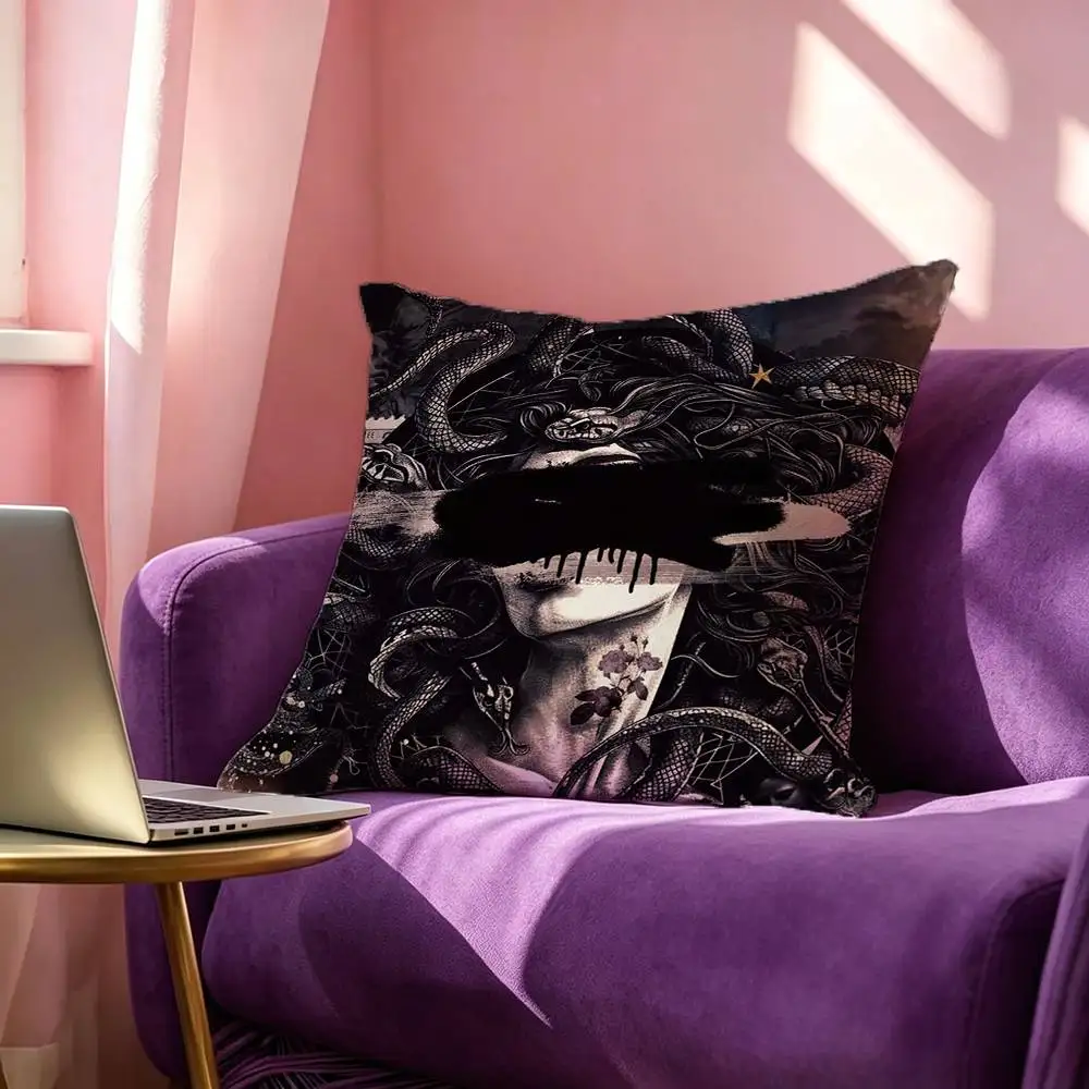 Greek Mythology Art Medusa Phone Square Double-Sided printed Pillow Case Bedroom Bedside Pillow Sofa Cushion Cover