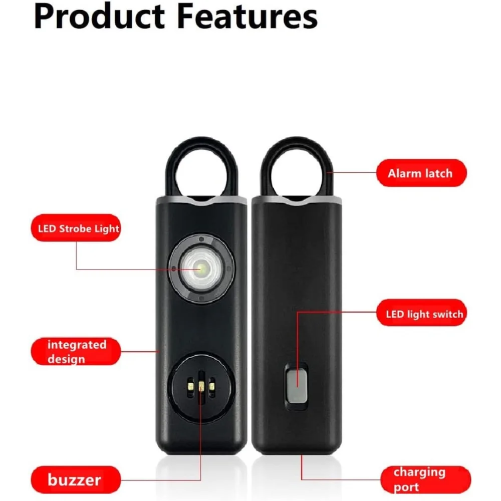 130 High DB Safe Sound Personal Alarm Low Battery Notice with Hanging Hook Portable Alarm Keychain Portable Drop-proof