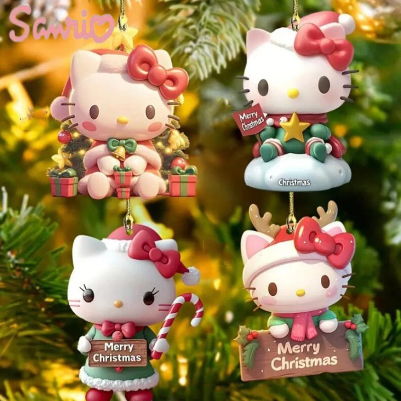 Sanrio Christmas Ornaments Hello Kitty Kuromi Cinnamoroll 2D Pendant Xmas Tree Hangings Home Decor Classic Toys Gift Hot Sales