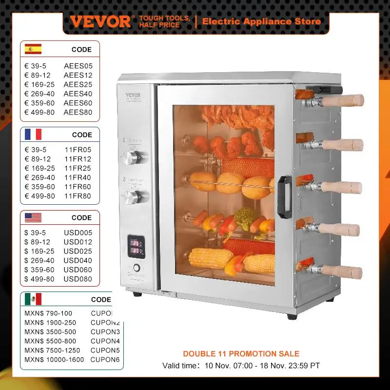 VEVOR Shawarma Grill MachineBarbecue CapacityChicken Shawarma Cooker Machine for Home and Restaurant