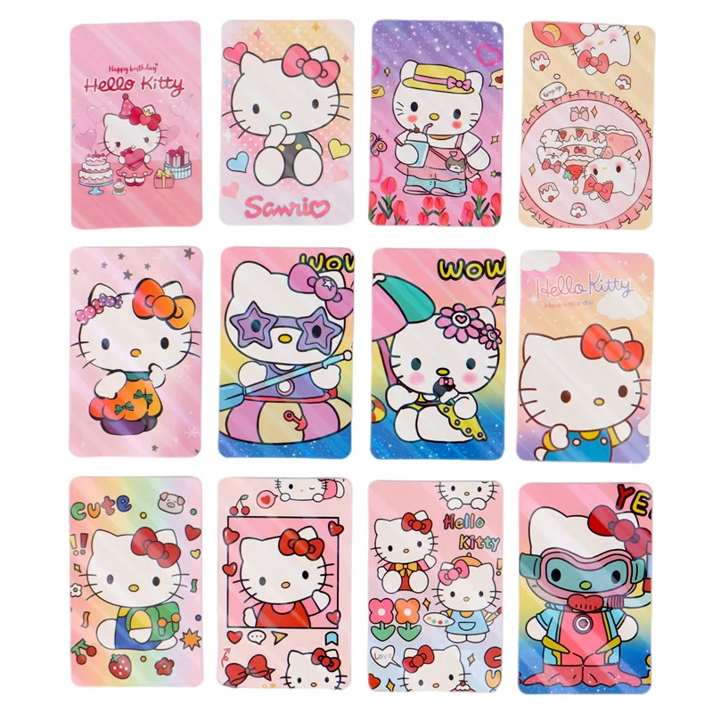 24 pz/scatola Anime Sanrio Cards Cute KT Cat Hello Kitty Kuromi Melody Shiny Card Collection per regali di compleanno per bambini