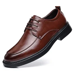 New Men's Formal Shoes Genuine Leather Fashion Dress Shoes Men‘s Italian Style Business Office Wedding Solid Color Lace Up Shoes