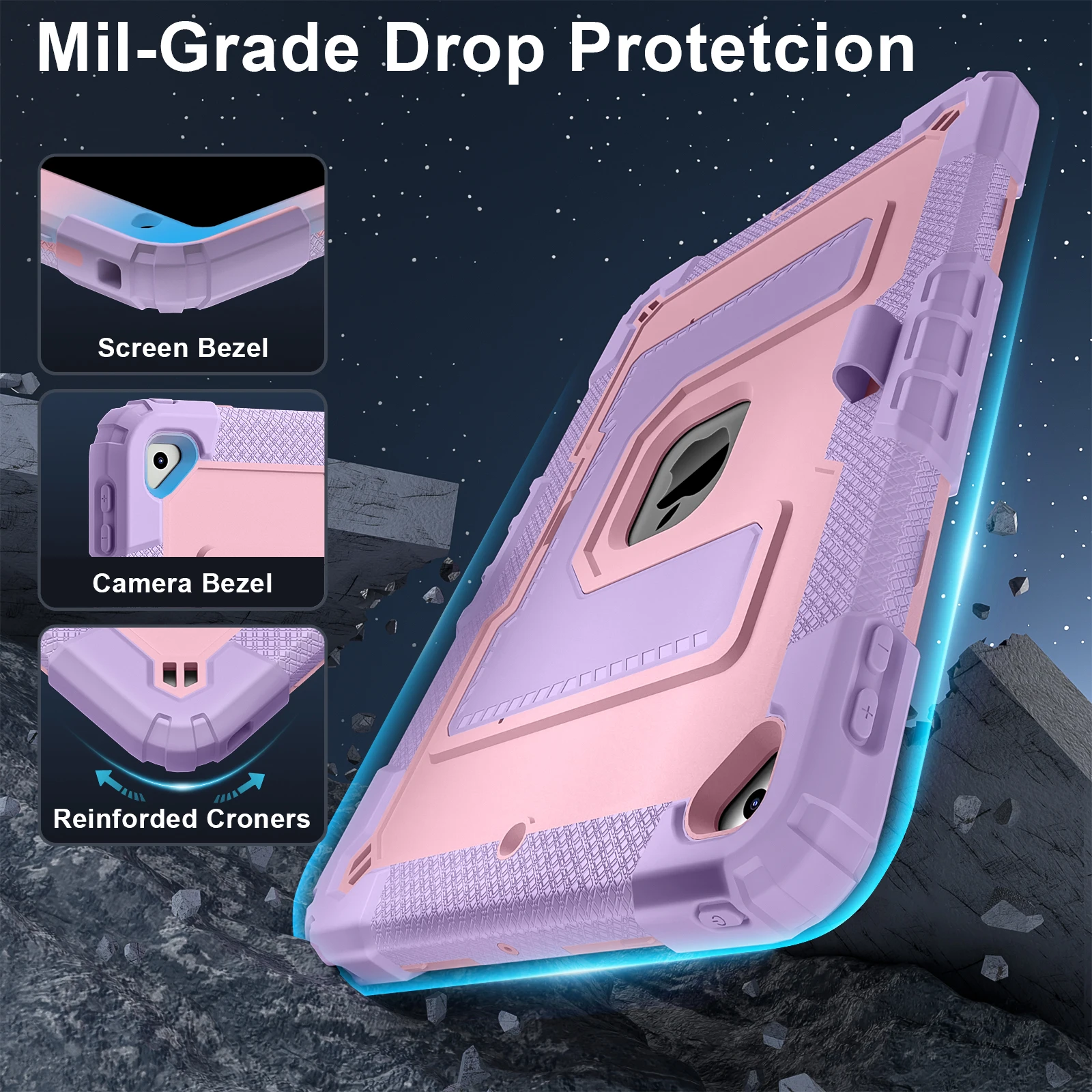 Larger Stand Case Universal For iPad 10.2 2019 2020 2021 7th 8th 9th Gen. Hybrid Cover 3-Layers Protection With Shoulder Strap