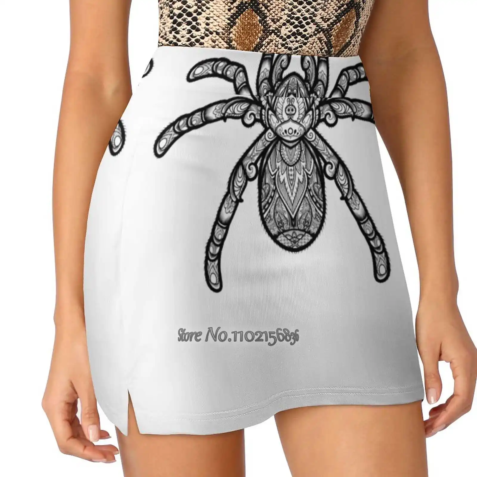 Ornate Tarantula Women Sports Lining Skirt Tennis Dance Fitness Short Printed Skirts Tarantula Spider Ornate Ornaments