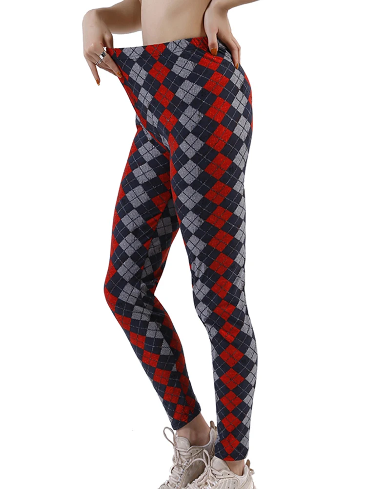 YSDNCHI 2022 Fitness Activewear Sport Elastic Plaid Printed Leggings Women Pants XXL Workout Trousers High Waist Leggins