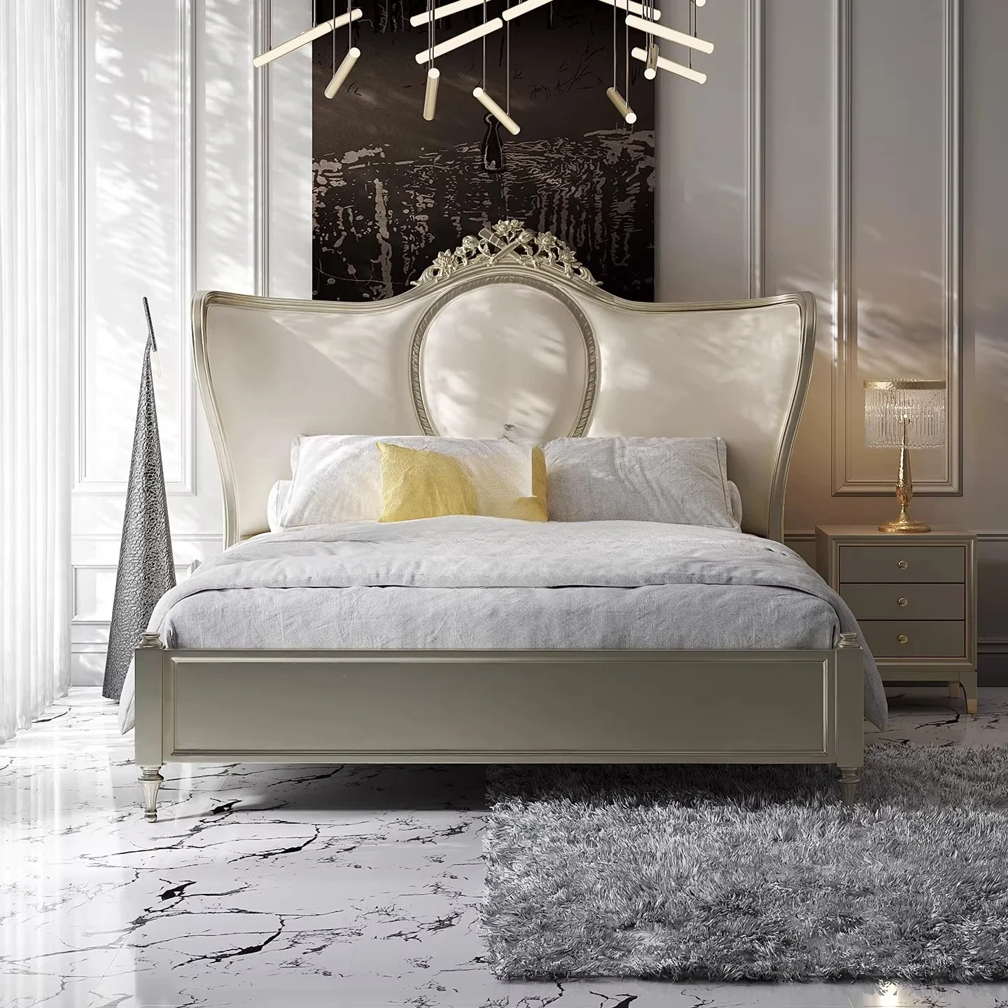 Fabric bed master bedroom light luxury high-end atmospheric solid wood double bed