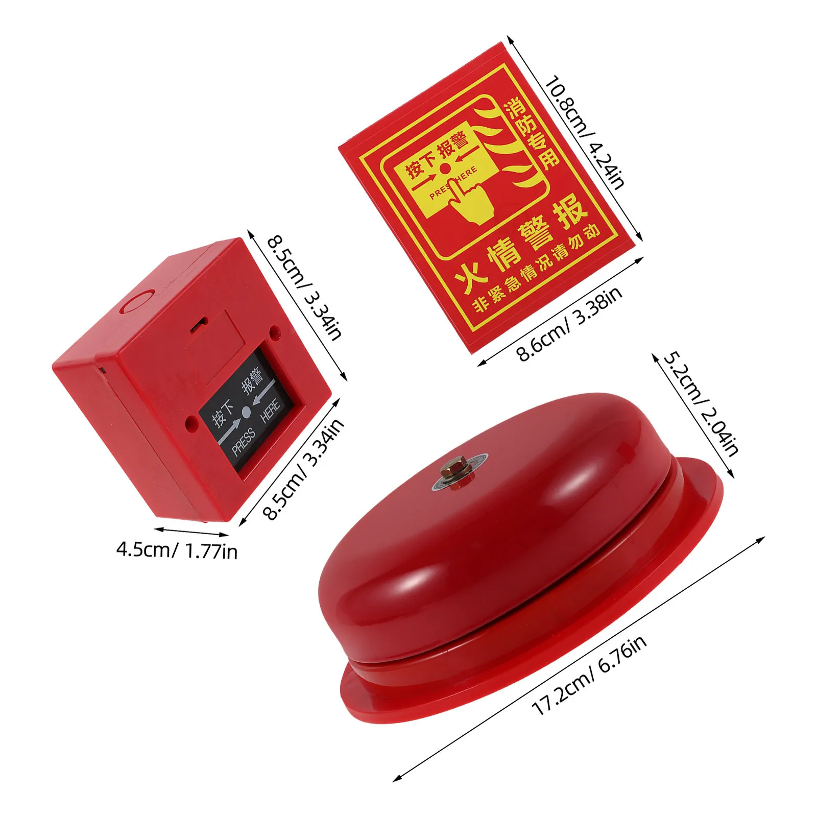 1 Set 6 Inch Red Bell Activation Button Caution Stickers Surface Mount Electric Fire Alarm Bell For Emergency Evacuation Fire