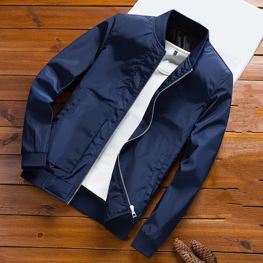 Casual Men Coat Thin Comfortable Soft Zipper Design Men Bomber Jacket  Bomber Jacket Easy Match