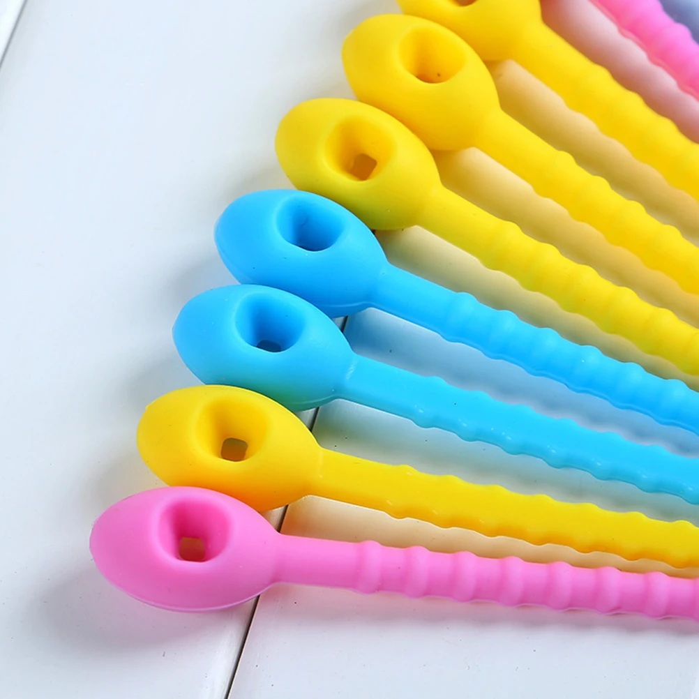 

10 Pcs Colorful All-Purpose Silicone Ties Multi-use Bag Clip Bread Tie Reusable Rubber Tie Cable Ties Household Snacks Ties(