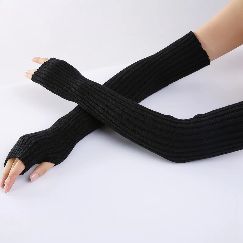 Mới Dài Fingerless Gloves Nữ Mùa Đông Ấm Hơn DệT Kim Cánh Tay Nữ Tay Mịn Da Ngẫu Cô Gái Gót Quần Áo Nữ Punk Gothic Găng Tay